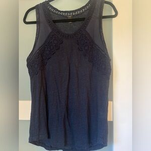 J. Crew Navy Linen Tank with Lace Detail